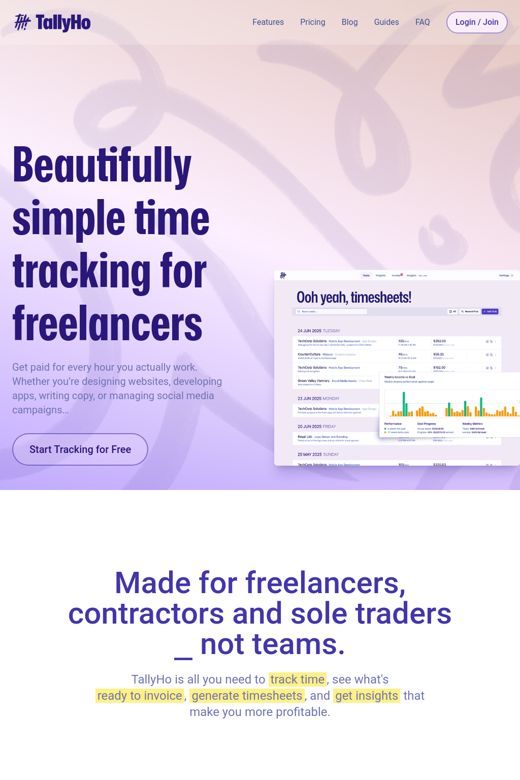 Beautifully Simple Time Tracking for Freelancers | TallyHo