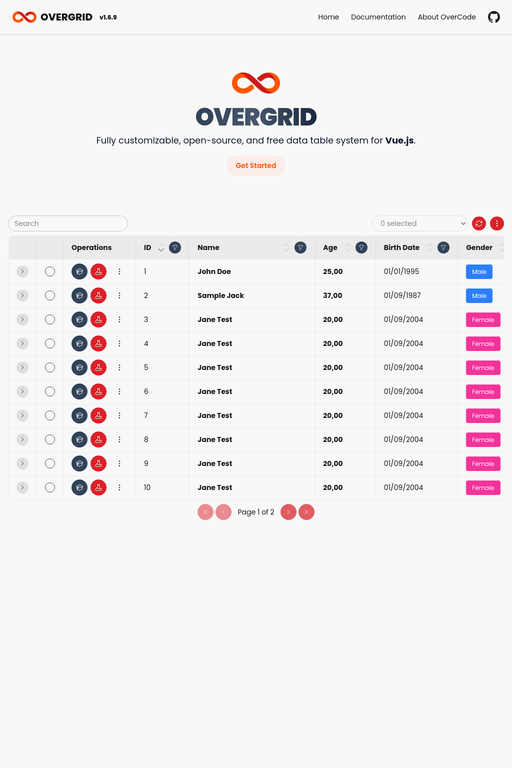 OverGrid Vue data table